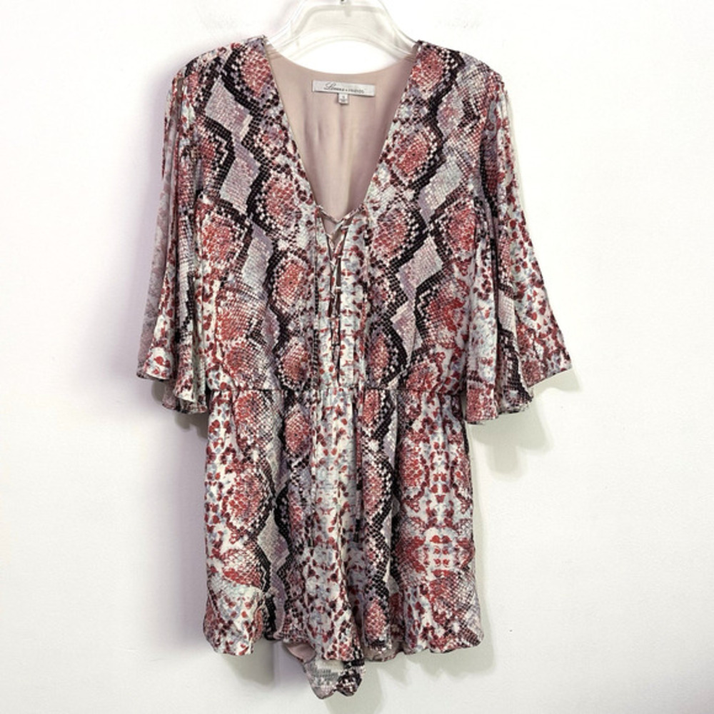 Lovers + Friends Romper S Epiphany Python Print Lace Up Front Party Split Sleeve